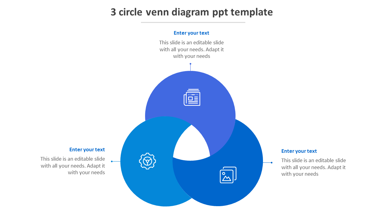 3 circle venn diagram ppt template-blue